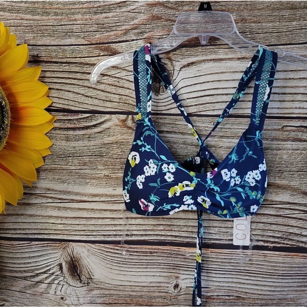 "Cole of California " Woman's bikini top Size: large Navy blue/ floral NWT